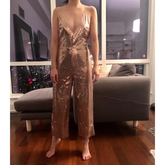 Asos rose gold sequin New Years culotte jumpsuit - Picture 1 of 5